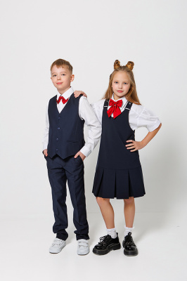 26-4 Сарафан, ткань, школа, 116-164, для девочки, "Непоседа-сити"  (Синий, 116-56-54-64)