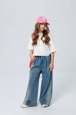 26905 Брюки, джинс, лето, 134-154, для девочки, "MIX"  (Синий, 134)