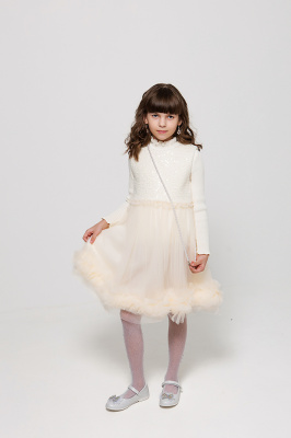 133107 Платье с джемпером, ткань, 110-150, для девочки, "MIX"  (Белый, 110)