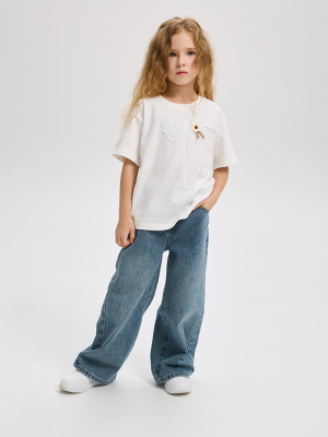 10078М Футболка, трикотаж, 116-128, для девочки, короткий рукав, "Deloras"  (Молочный, 116)