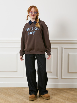 S8252433 Джемпер утепленный, трикотаж, 140-170, для девочки, дл рукав, "MIX"  (Кофейный, 140)