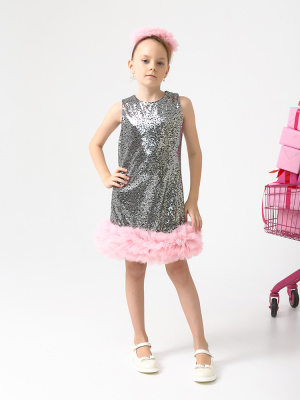 1687 Платье, ткань, праздник, 104-152, для девочки, кор рукав, "Zeya moda kids"  (Темно-серый, 104)