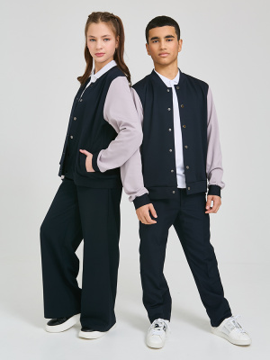 25-4 Б  Бомбер на кнопках синий, 122-182, универсал, "Непоседа-сити"  (Синий/Серый, 122-56-54-64)