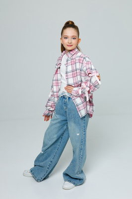 CC10 Блузка, ткань, лето, 110-160, для девочки, дл рукав, "MIX"  (Розовый, 110)