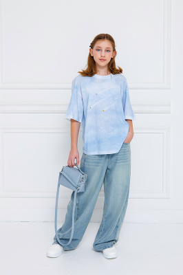 22954 Футболка, трикотаж, 134-164, для девочки, короткий рукав, "Deloras"  (Светло-голубой, 134)