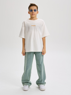 55595 Футболка, трикотаж, 134-164, для мальчика, короткий рукав, "Deloras"  (Молочный, 134)