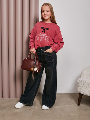 S96 Джемпер, трикотаж, 120-170, для девочки, дл рукав, "MIX"  (Красный, 120)