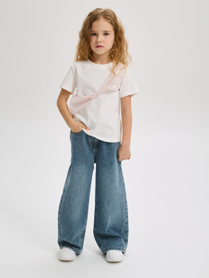 10145/10145М Футболка, трикотаж, 98-128, для девочки, короткий рукав, "Deloras"  (Молочный, 104)