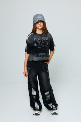 CK60 Брюки, трикотаж, лето, 110-160, для девочки, "MIX"  (Черный, 110)