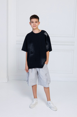 2A30178 Футболка "варенка", трикотаж, лето, 130-180, для мальчика, "MIX"  (Черный, 130)