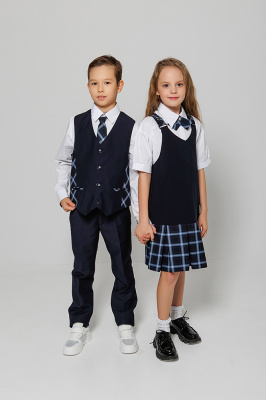 26-44 Сарафан Манчестер синий, 116-164, "Непоседа-сити"  (Манч синий, 116-56-54-64)