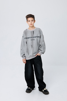 2A20080 Джемпер, трикотаж, лето, 130-170, для мальчика, дл рукав, "MIX"  (Черно-белый, 130)