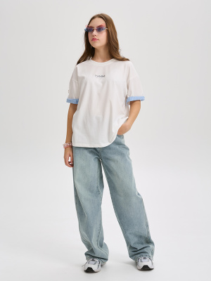 22848(N) Футболка, трикотаж, 134-170, для девочки, короткий рукав, "Deloras"  (Молочный, 134)