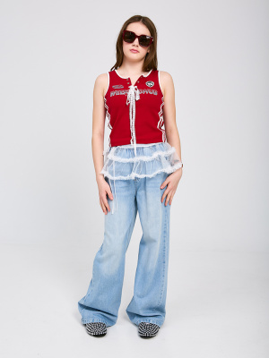 B13 Майка, трикотаж, лето, 120-170, для девочки, "MIX"  (Красный, 120)