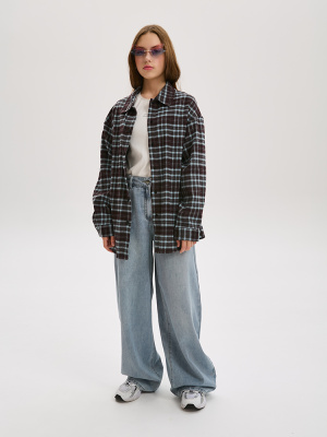 22860 Рубашка, ткань, 134-164, для девочки, длинный рукав, "Deloras"  (Голубой, 134)