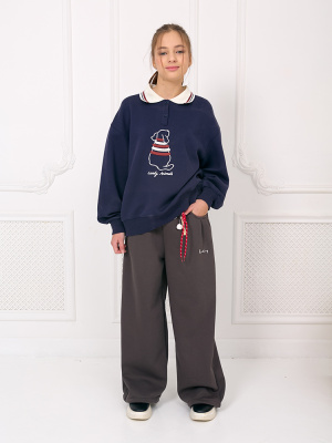 K187 Брюки, трикотаж, 120-170, для девочки, "MIX"  (Темно-серый, 120)