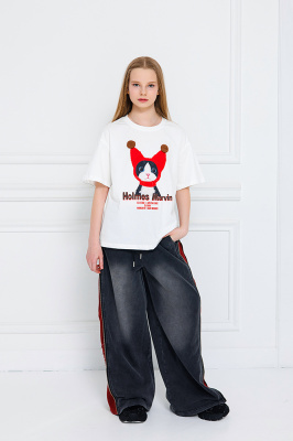 XS228 Футболка, трикотаж, лето, 110-160, для девочки, кор рукав, "MIX"  (Белый, 110)