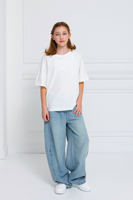 23035 Футболка, трикотаж, 134-164, для девочки, короткий рукав, "Deloras"  (Молочный, 134)