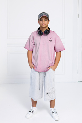 2A30135 Футболка, трикотаж, лето, 130-180, универсал, "MIX"  (Розовый, 130)