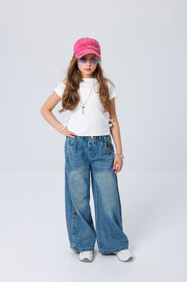 26811 Брюки, джинс, лето, 128-146, для девочки, "MIX"  (Синий, 128)