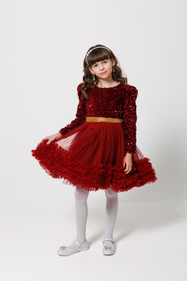 133100 Платье НГ, ткань, 100-140, для девочки, "MIX"  (Красный, 100)