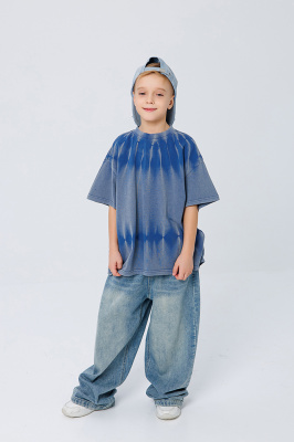 B2603 Брюки, джинс, лето, 120-134, для мальчика, "MIX"  (Синий, 120)