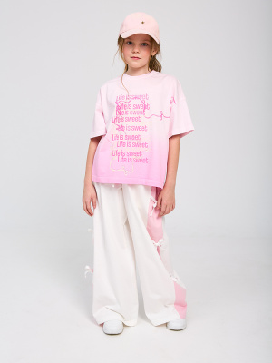 9156 Костюм (футболка+брюки), трикотаж, 134-164, для девочки, кор рукав, "Carrinos"  (Розовый, 134)