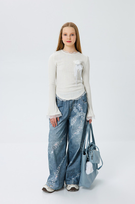 CK08 Брюки, джинс, лето, 110-160, для девочки, "MIX"  (Синий, 110)