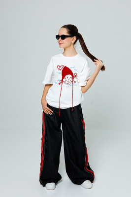 XS32 Футболка, трикотаж, лето, 110-160, для девочки, кор рукав, "MIX"  (Белый, 110)