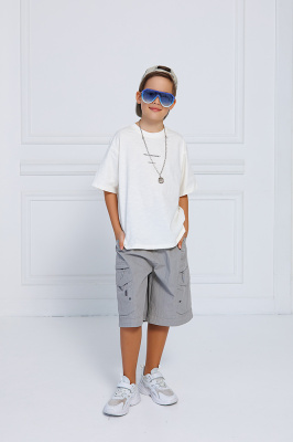 933567 Футболка, трикотаж, лето, 120-170, для мальчика, "MIX"  (Бежевый, 120)