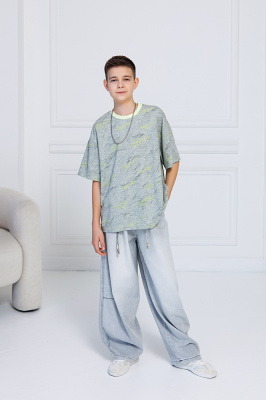 2A30175 Футболка, трикотаж, лето, 130-180, для мальчика, "MIX"  (Серый, 130)