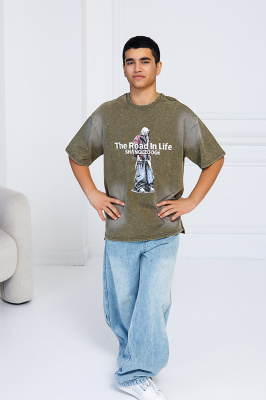 2A30101 Футболка, трикотаж, лето, 130-180, для мальчика, "MIX"  (Зеленый, 130)