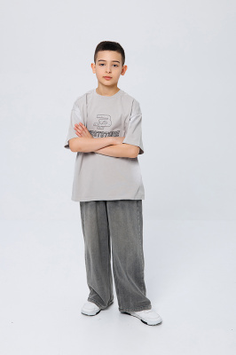 612421 Брюки, джинс, лето, 130-150, для мальчика"MIX"  (Серый, 130)