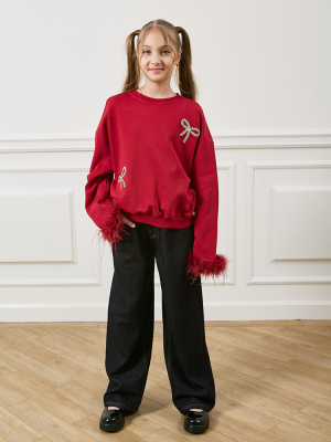 S11 Джемпер НГ, трикотаж, 120-170, для девочки, дл рукав, "MIX"  (Красный, 120)