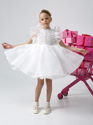 1687 Платье, ткань, праздник, 104-152, для девочки, кор рукав, "Zeya moda kids"  (Белый, 104)