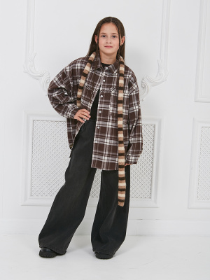 X023 Блузка, ткань, круглый год, 120-170, для девочки, дл рукав, "MIX"  (Кофейный, 120)